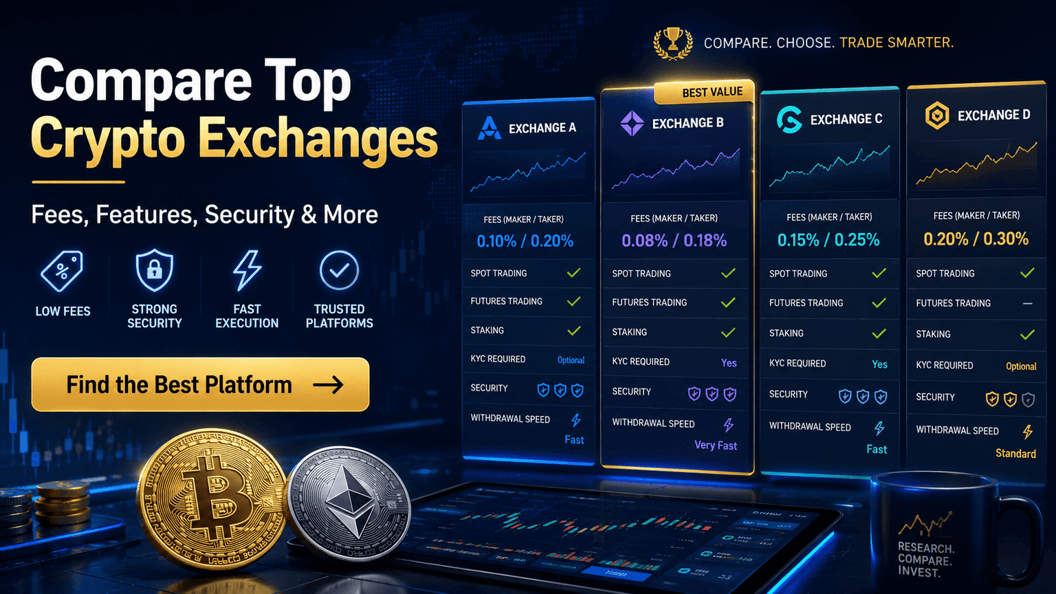 Want to buy cryptos but don't know which exchange to choose? Check out our crypto exchange comparison